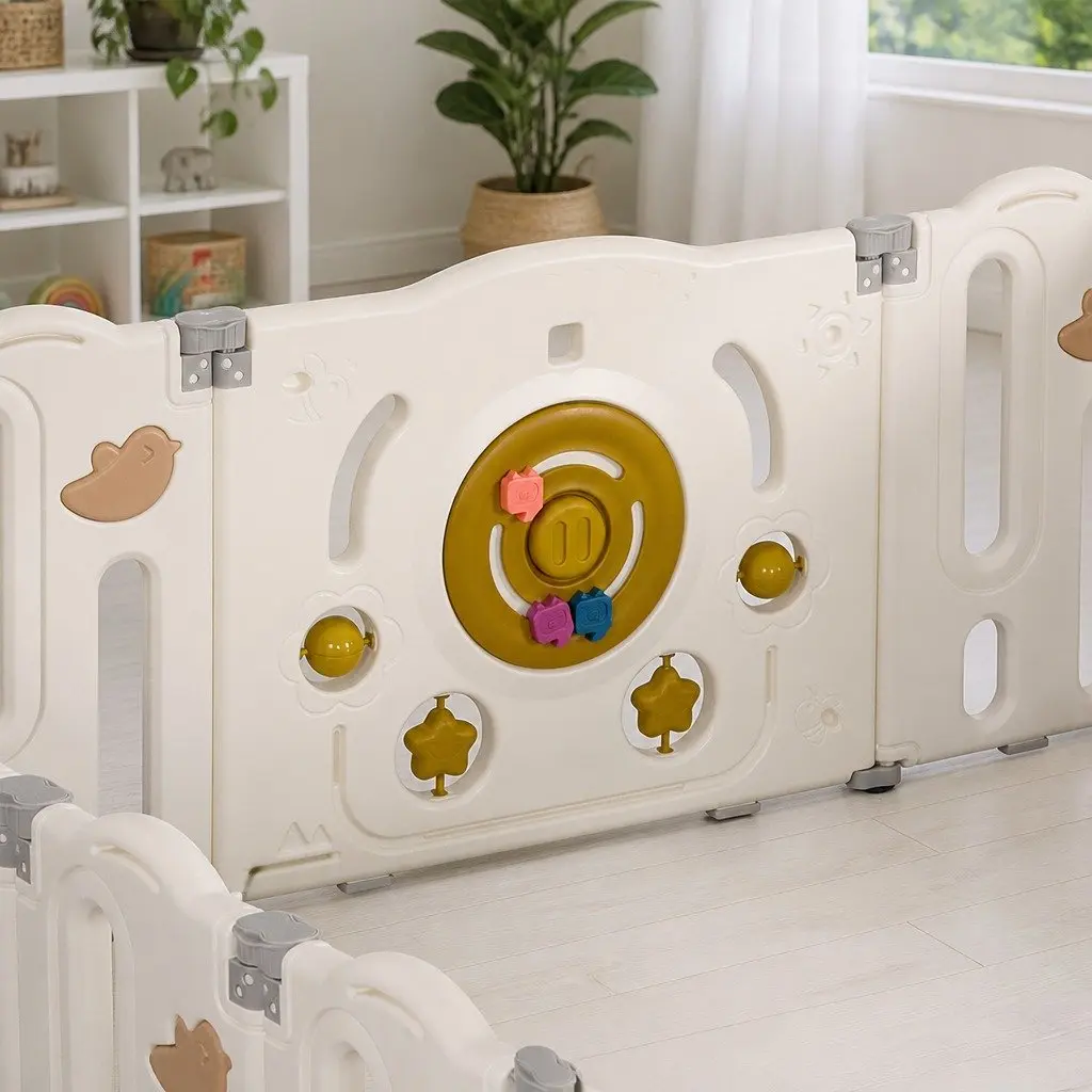 Kids Playpen Foldable 18 Panel Indoor Outdoor Brown and Cream