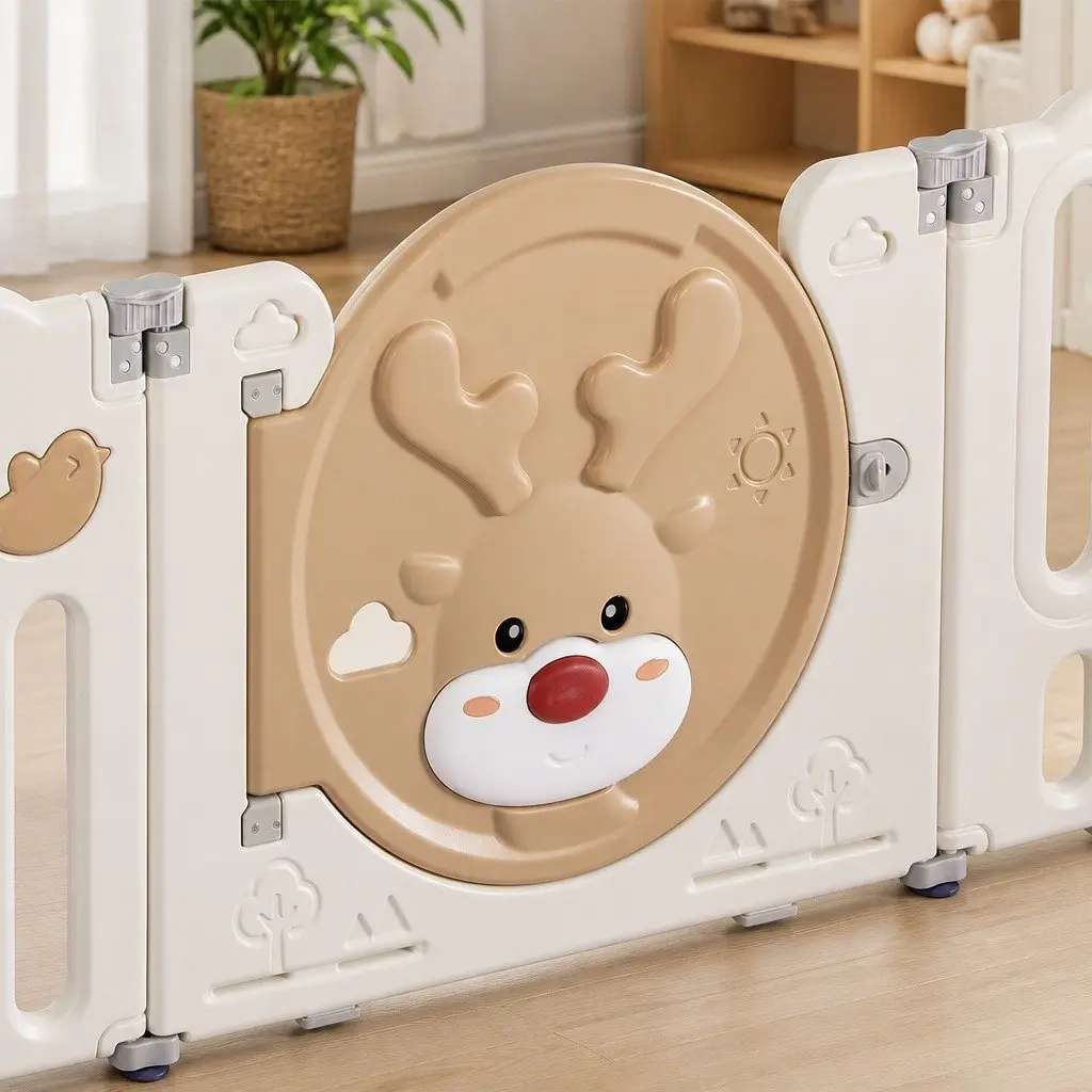 Kids Playpen Foldable 18 Panel Indoor Outdoor Brown and Cream