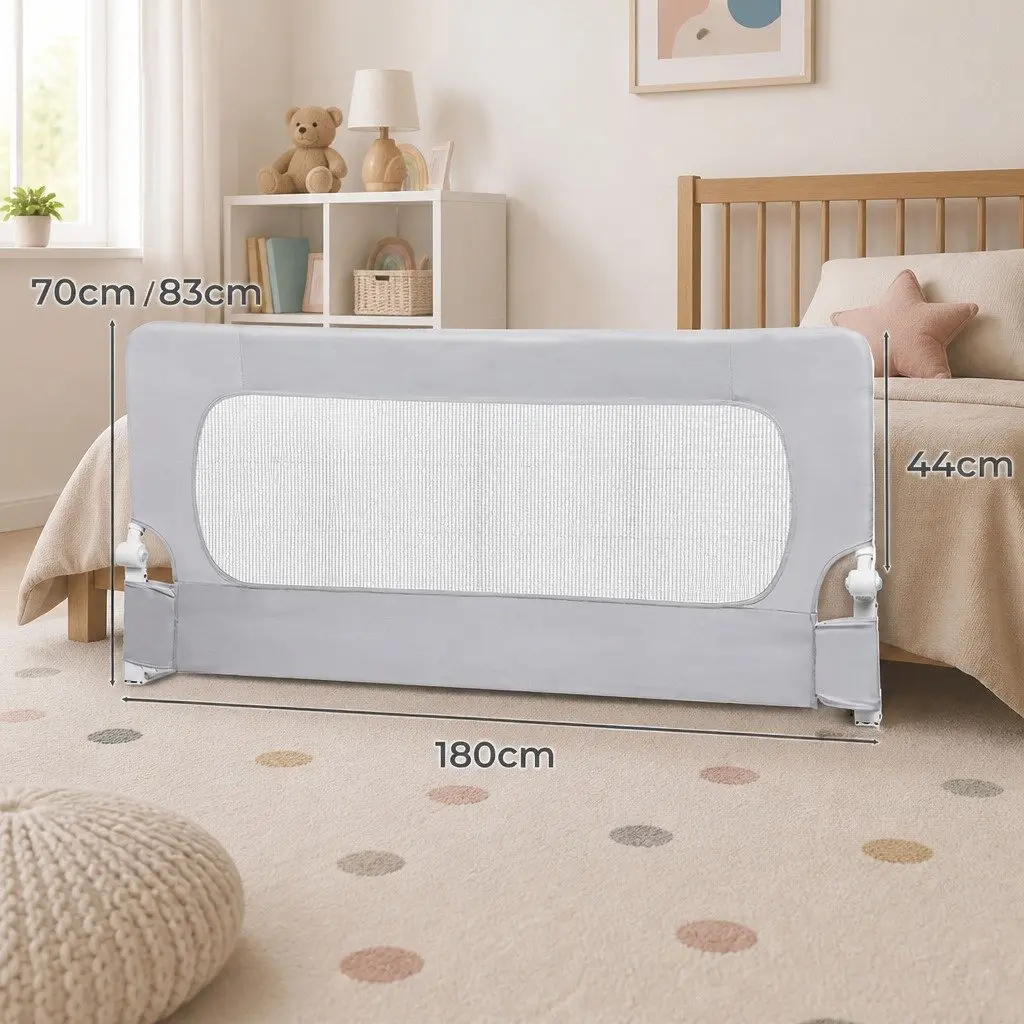 Kids Bed Rail Safety Guard Medium Folding Barrier Breathable Mesh Grey