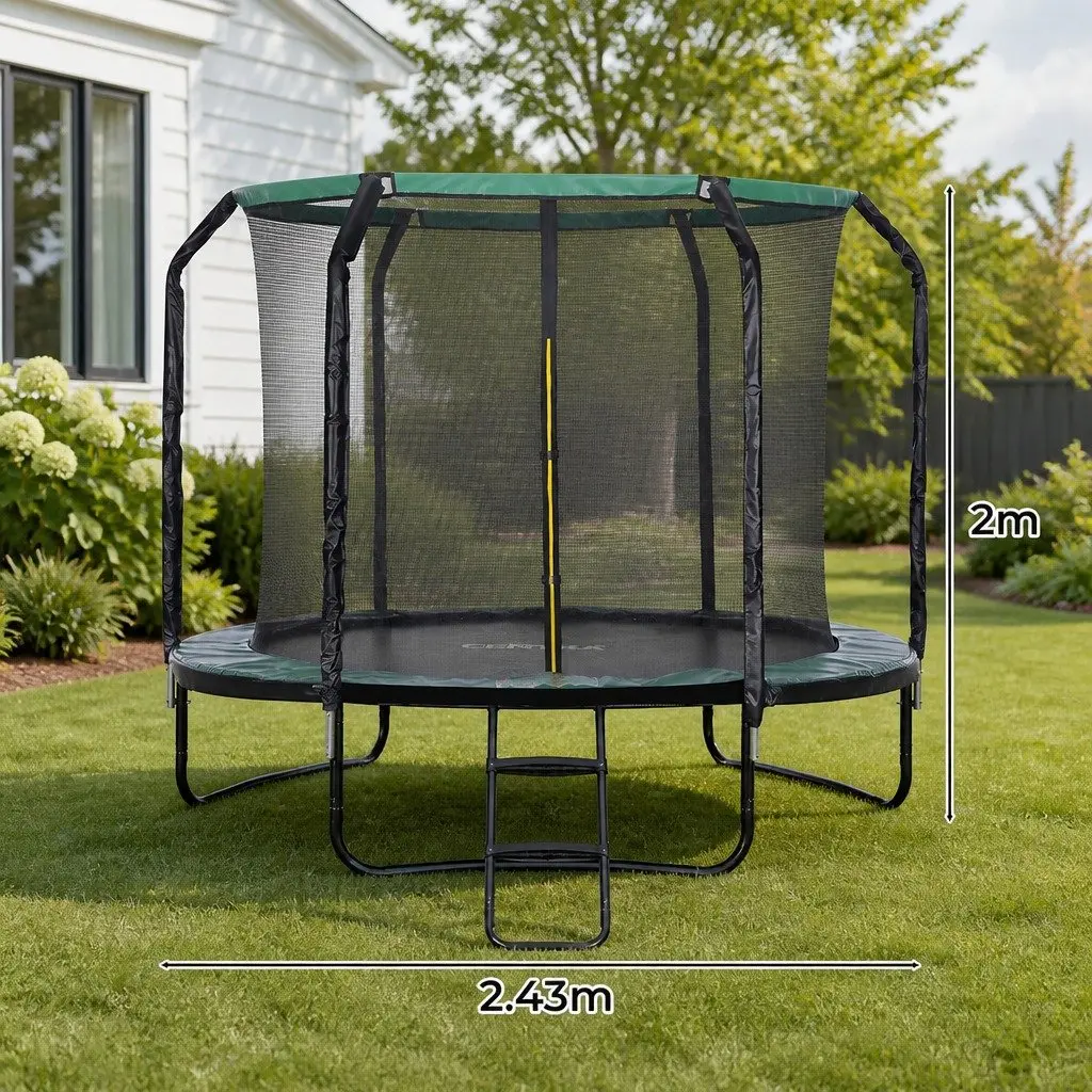 Round Trampoline Galvanised Steel 8FT 10FT 12FT Black with Safety Net Enclosure Ladder Basketball Hoop