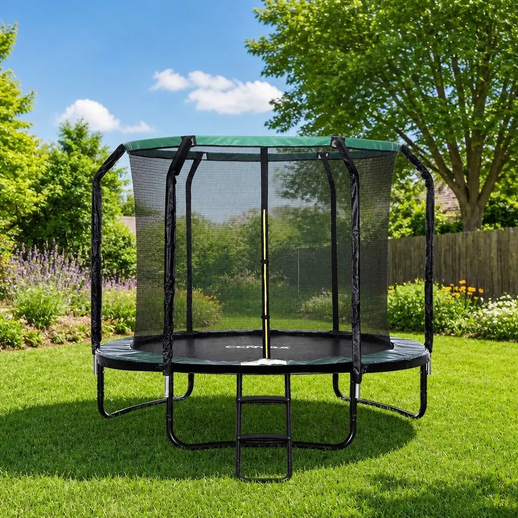 Round Trampoline Galvanised Steel 8FT 10FT 12FT Black with Safety Net Enclosure Ladder Basketball Hoop