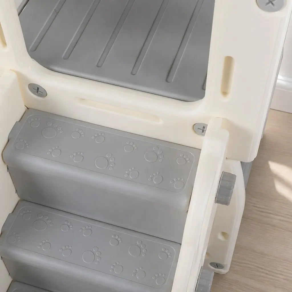 Kids Slide Set 6 In 1 HDPE Plastic Outdoor Play Centre Beige and Grey 190cm L x 210cm W x 106cm H