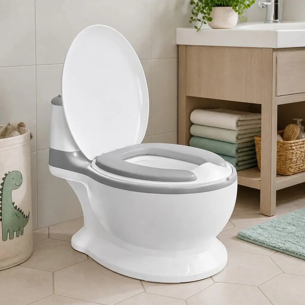 Kids Potty Trainer Seat PP Body PU Seat 27cm L x 39cm W x 32cm H Grey