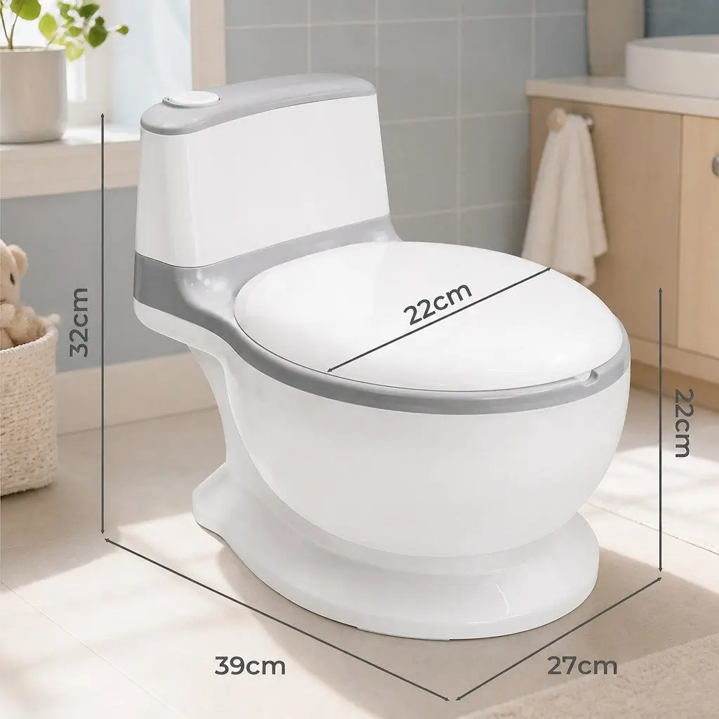 Kids Potty Trainer Seat PP Body PU Seat 27cm L x 39cm W x 32cm H Grey