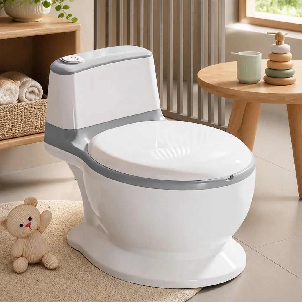 Kids Potty Trainer Seat PP Body PU Seat 27cm L x 39cm W x 32cm H Grey