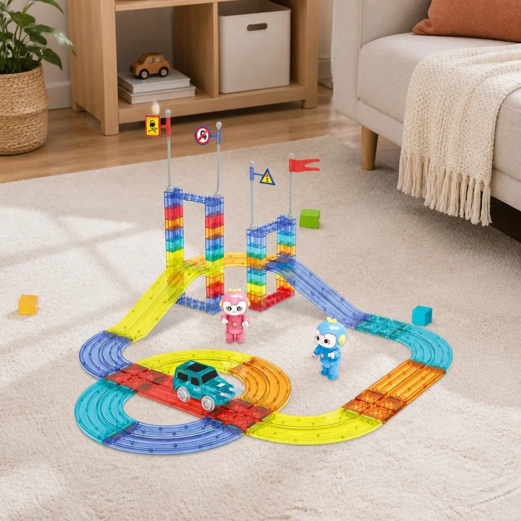 Magnetic Building Blocks Set Dinosaur Themed 63 Piece Multi-colour