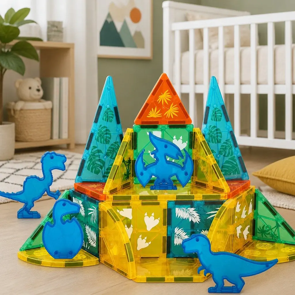 Magnetic Building Blocks Dinosaur Themed Educational Play Toys Multi-colour 100 Piece