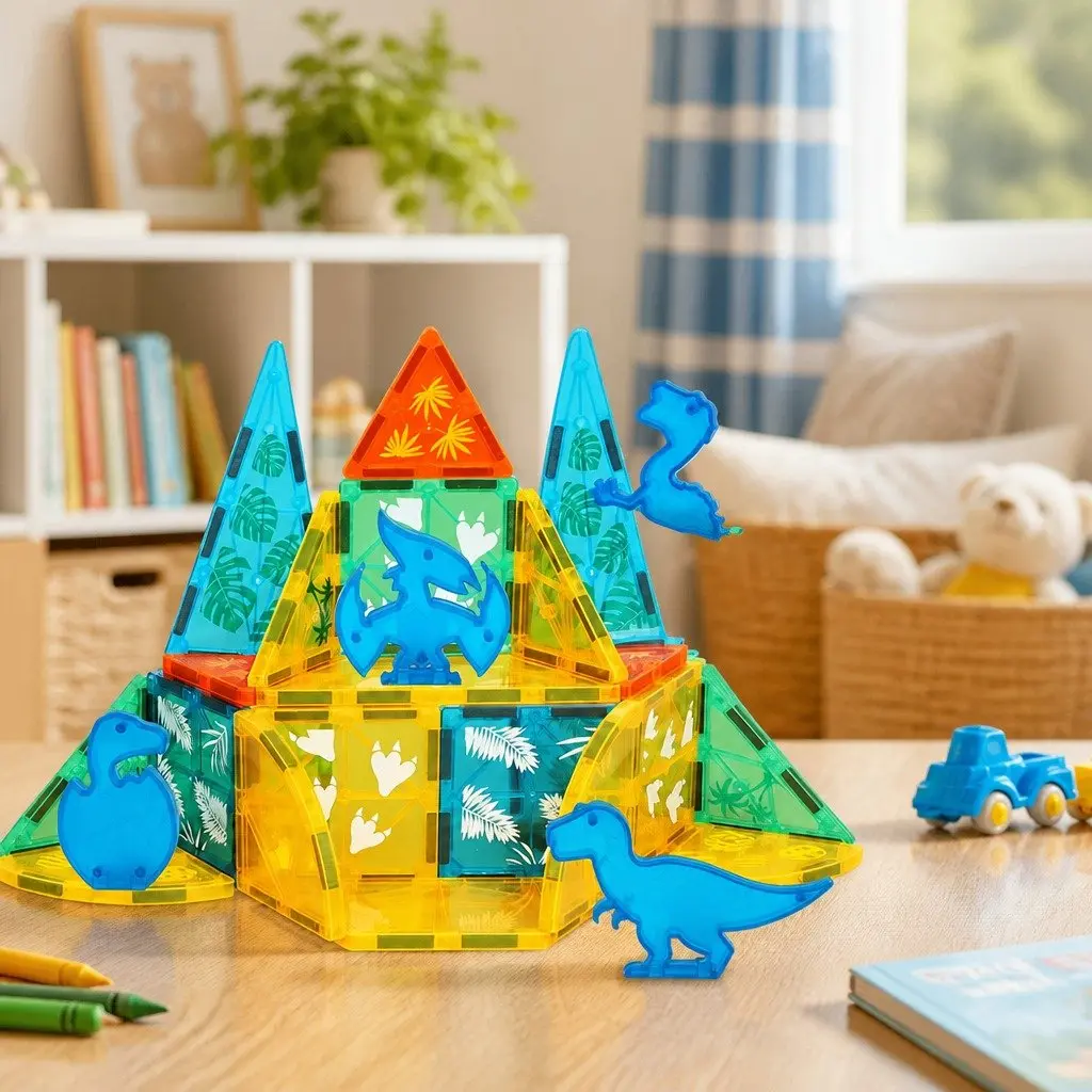 Magnetic Building Blocks Dinosaur Themed Educational Play Toys Multi-colour 100 Piece