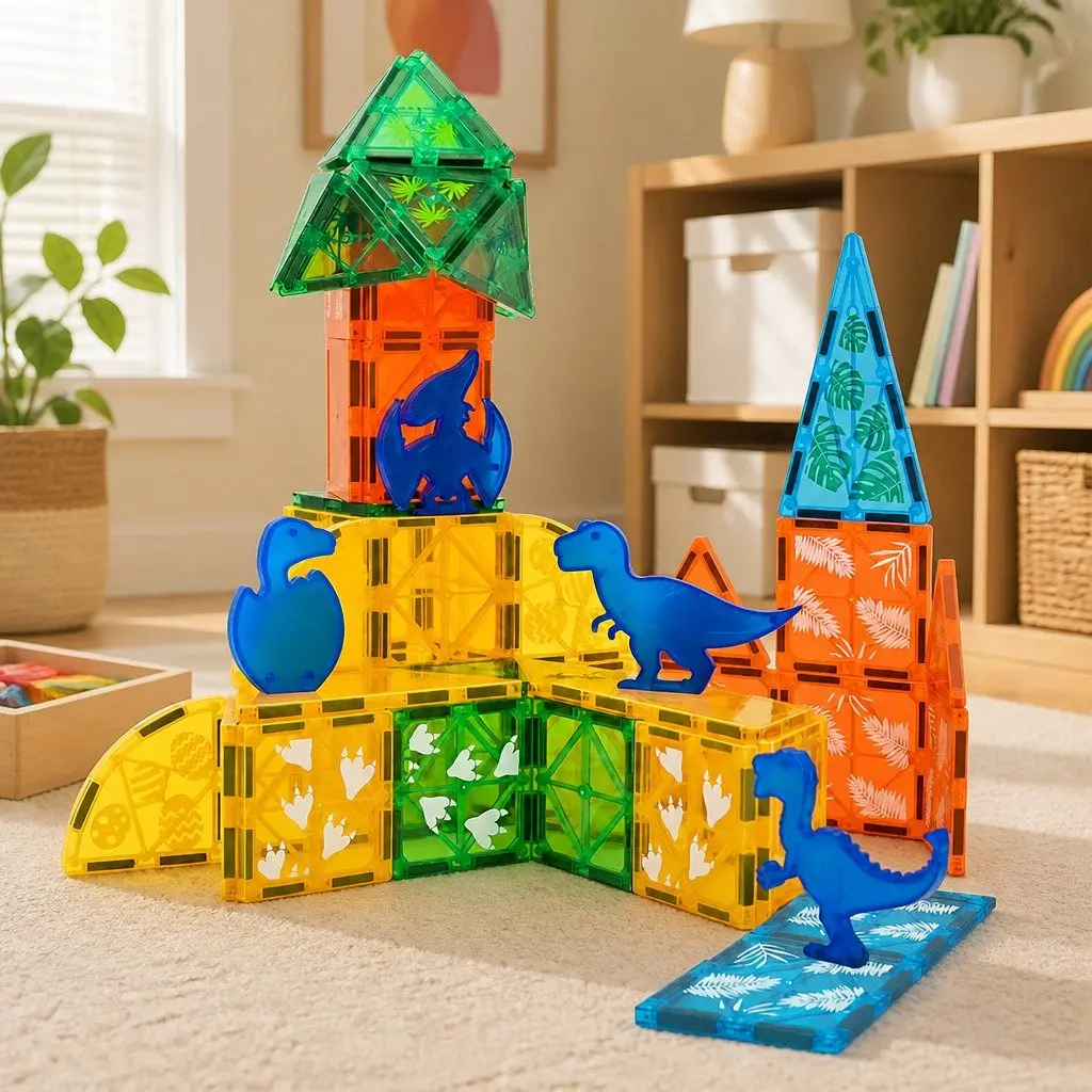 Magnetic Building Blocks Dinosaur Themed 60 Pieces Multi-colour