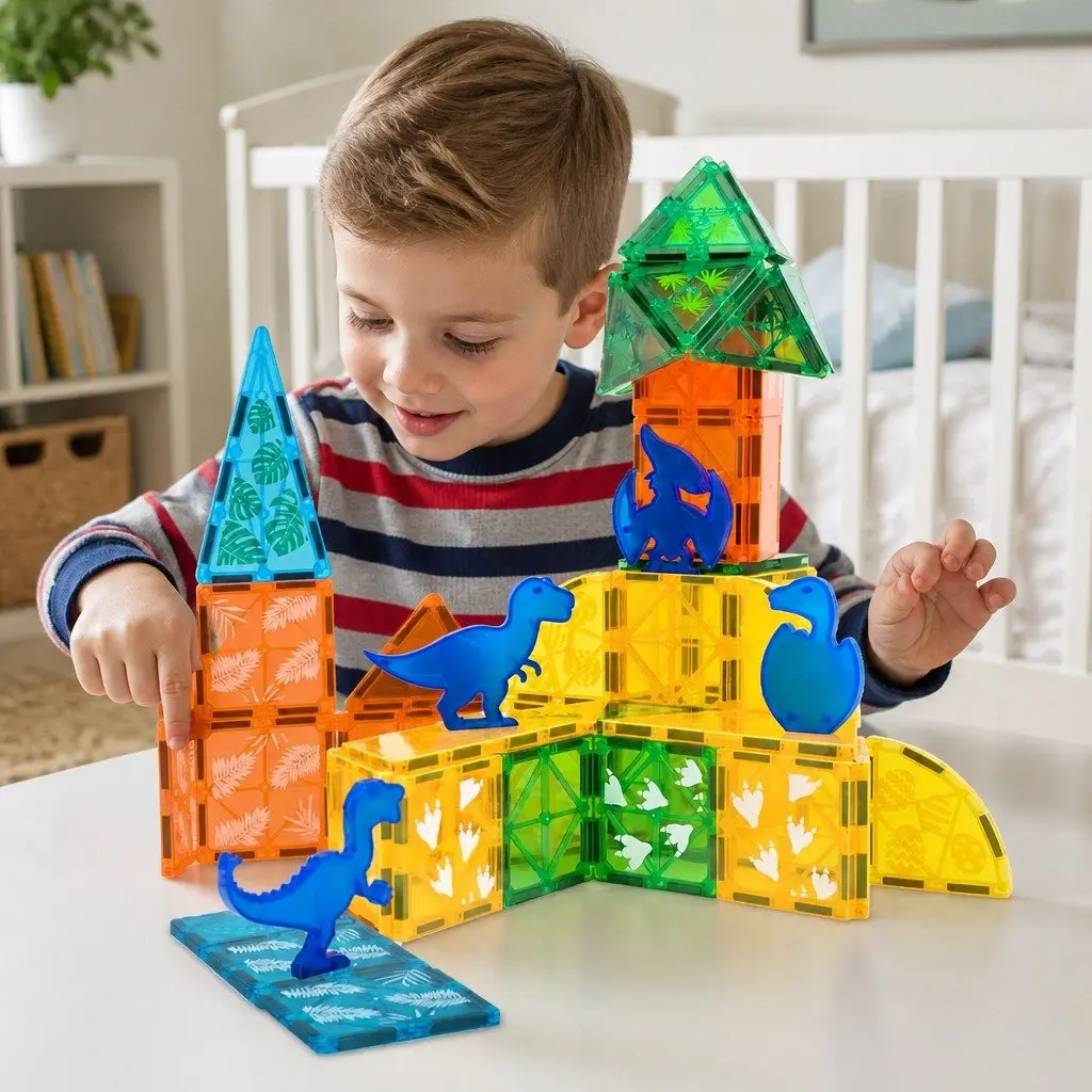 Magnetic Building Blocks Dinosaur Themed 60 Pieces Multi-colour