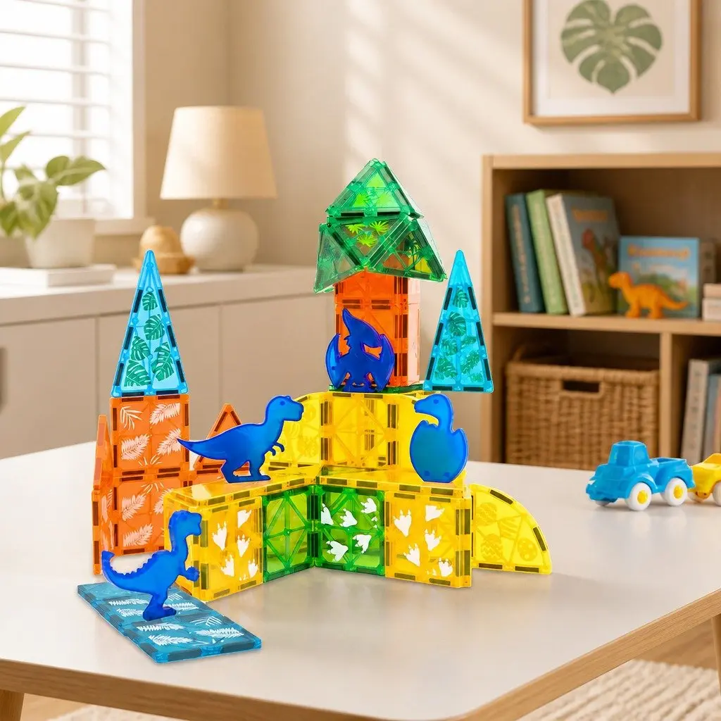 Magnetic Building Blocks Dinosaur Themed 60 Pieces Multi-colour