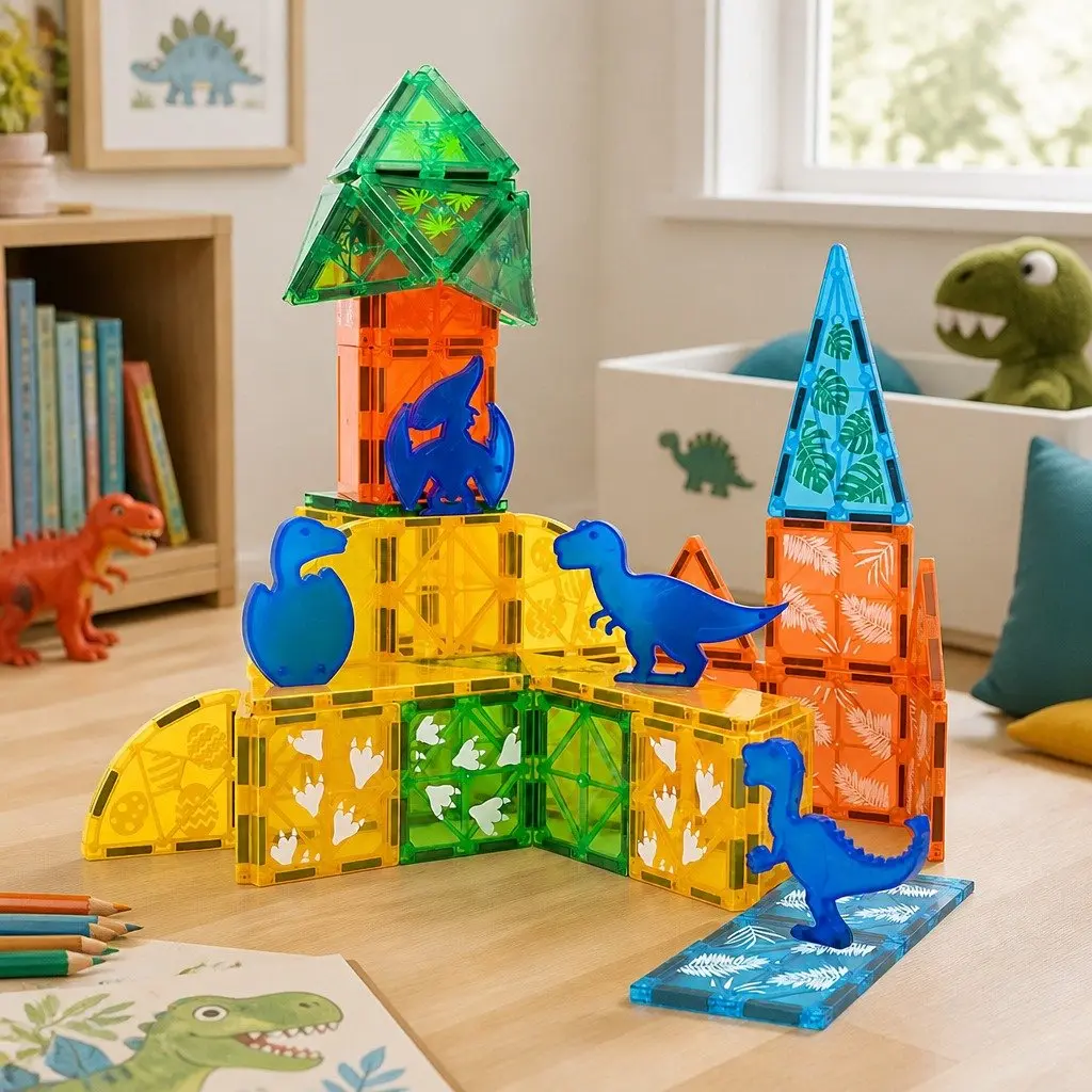 Magnetic Building Blocks Dinosaur Themed 60 Pieces Multi-colour