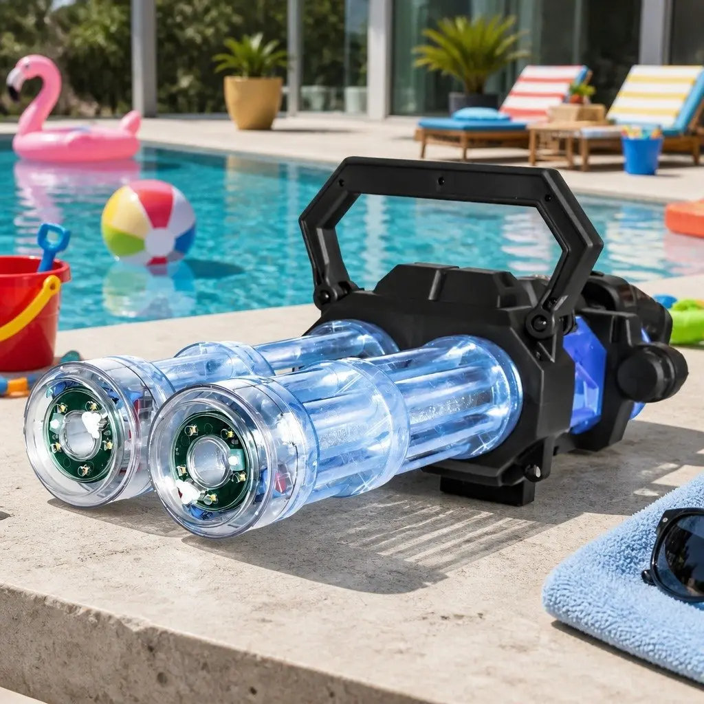 Electric Water Gun Dual Barrel Automatic 2250ml Transparent Blue