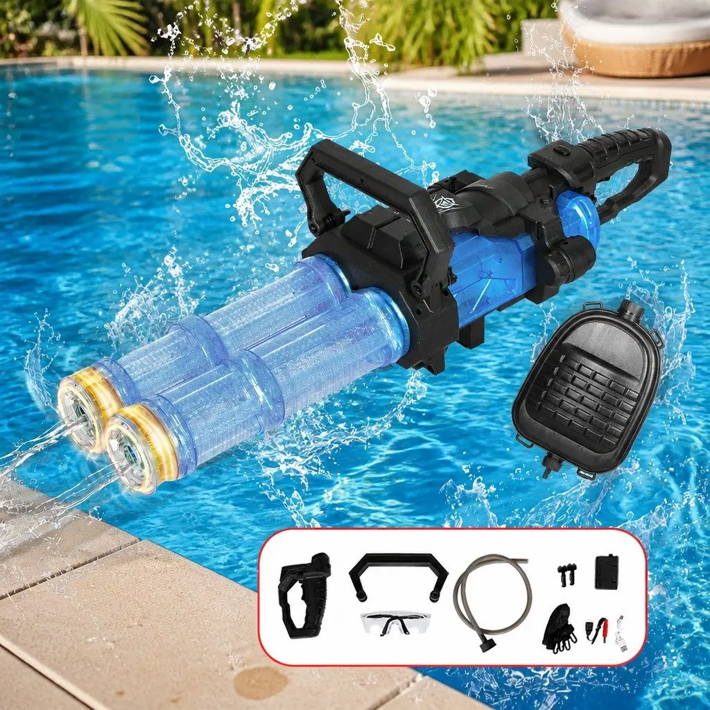 Electric Water Gun Dual Barrel Automatic 2250ml Transparent Blue