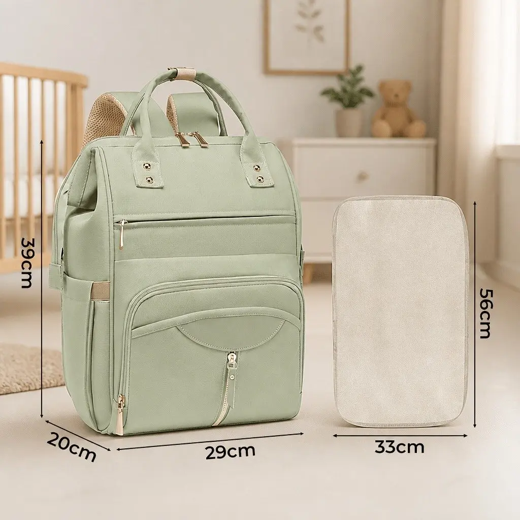 Mummy Backpack Diaper Bag Waterproof Oxford Fabric 28cm W x 18cm D x 40cm H Green