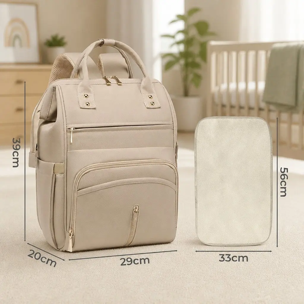 Mummy Backpack Diaper Bag Oxford Fabric 28cm x 18cm x 40cm Khaki