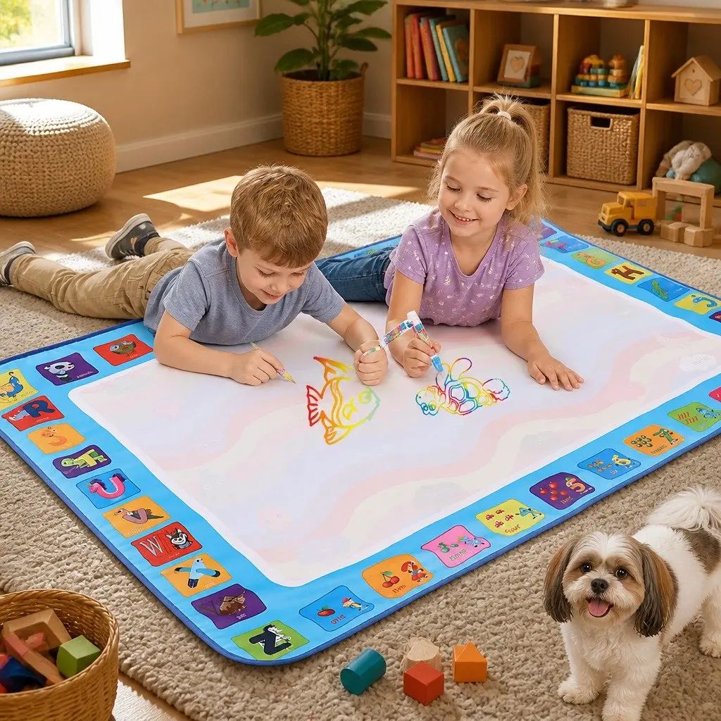 Water Doodle Mat Multicolour Non-toxic Portable Foldable 150cm x 110cm Reusable Drawing Board for Creative Play and Cognitive Development