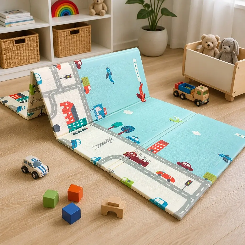Kids Play Mat Double-Sided XPE Foam Soft Cushioned 180cm x 200cm Multi-Coloured Folding Portable
