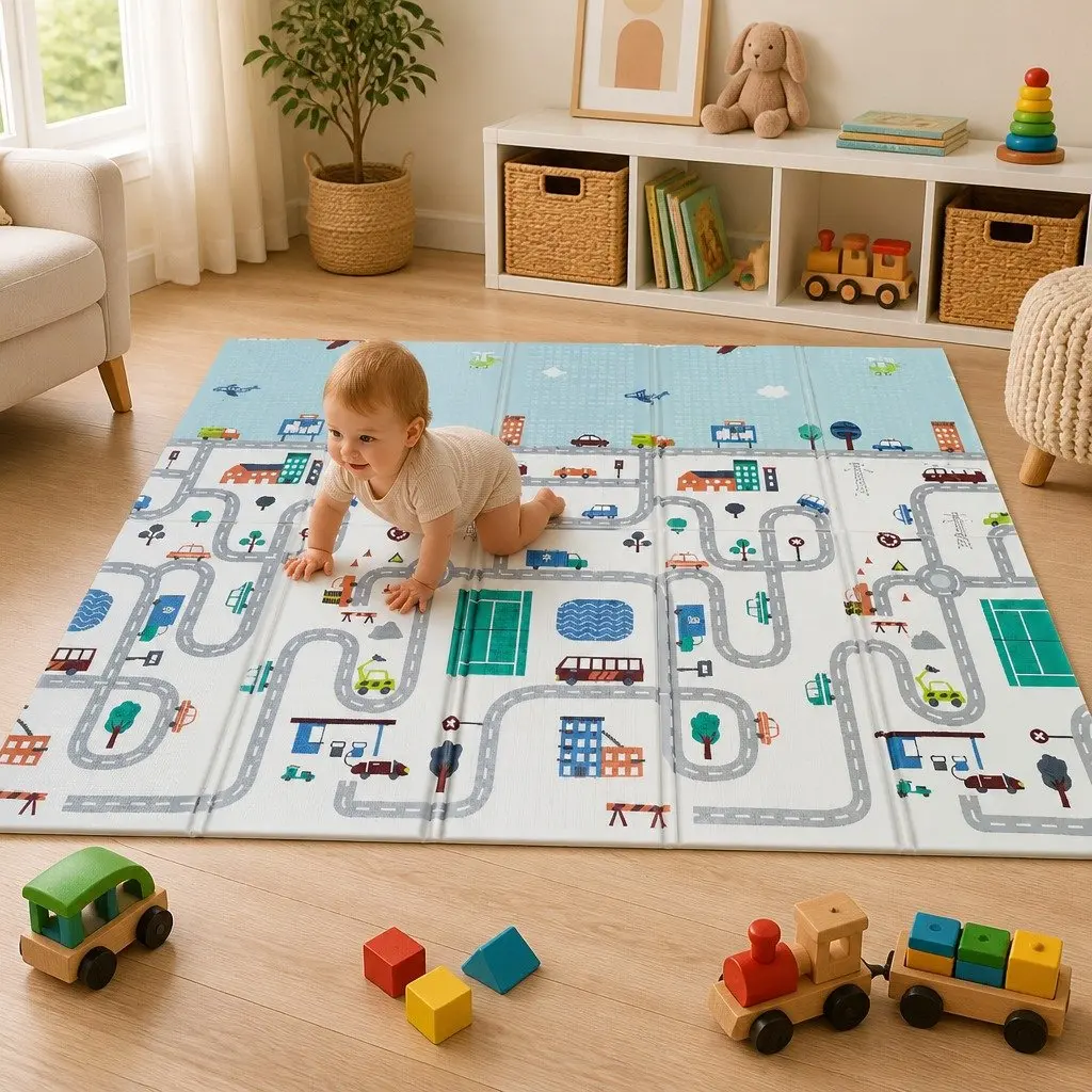Kids Play Mat Double-Sided XPE Foam Soft Cushioned 180cm x 200cm Multi-Coloured Folding Portable