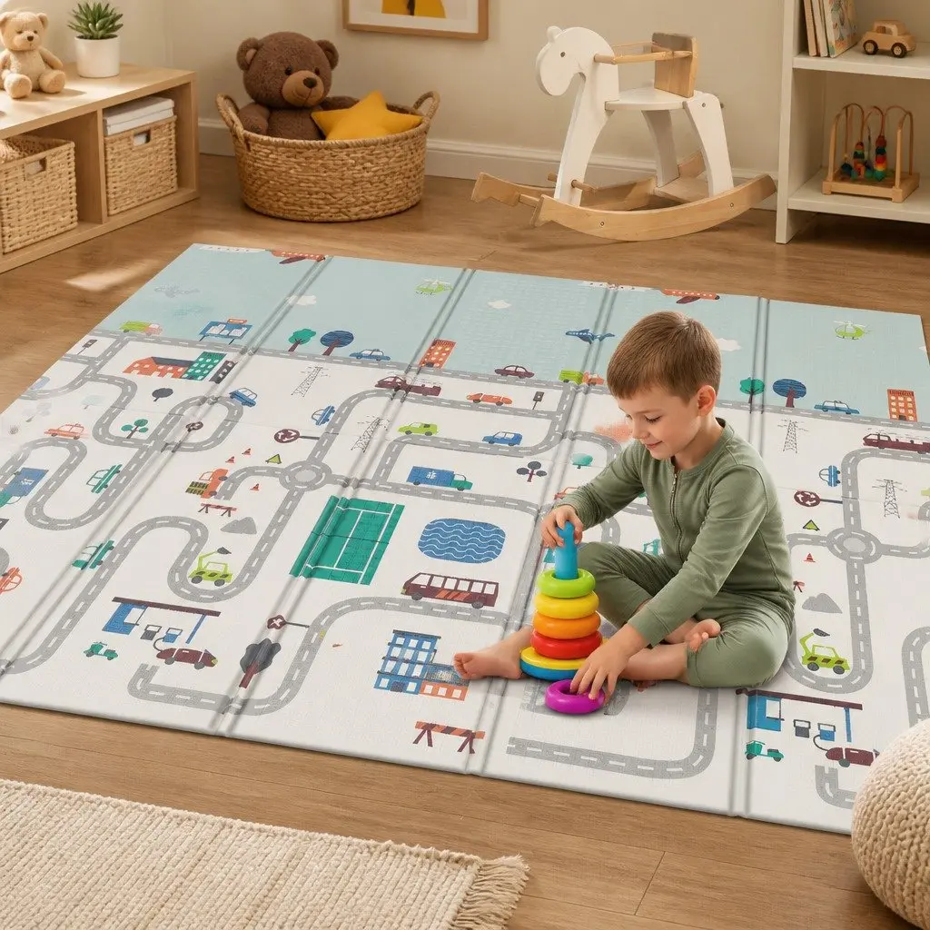 Kids Play Mat Double-Sided XPE Foam Soft Cushioned 180cm x 200cm Multi-Coloured Folding Portable