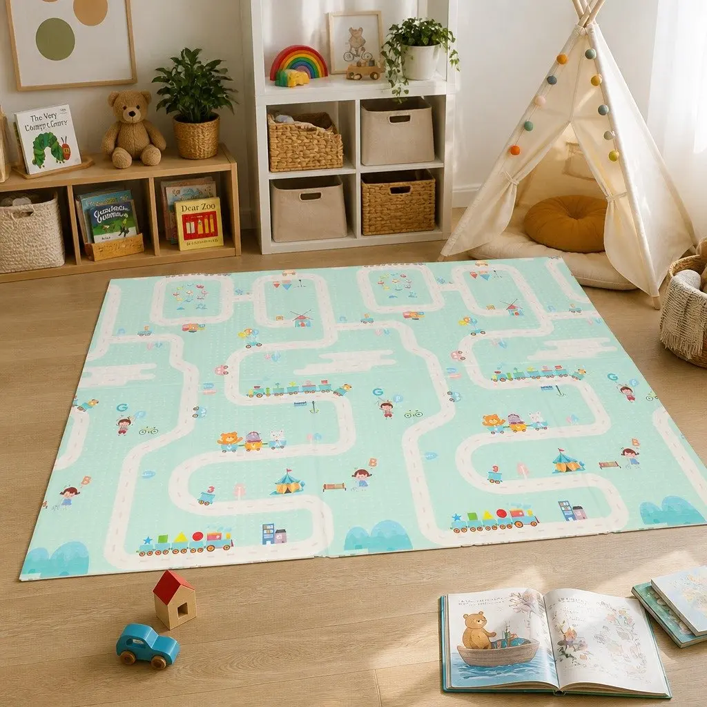 Kids Play Mat Foam Double-Sided Foldable Activity Mat 180cm x 200cm Multi-coloured