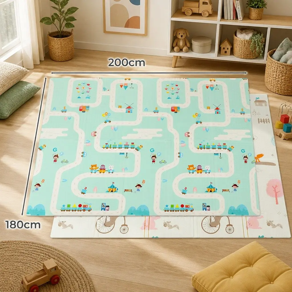 Kids Play Mat Foam Double-Sided Foldable Activity Mat 180cm x 200cm Multi-coloured