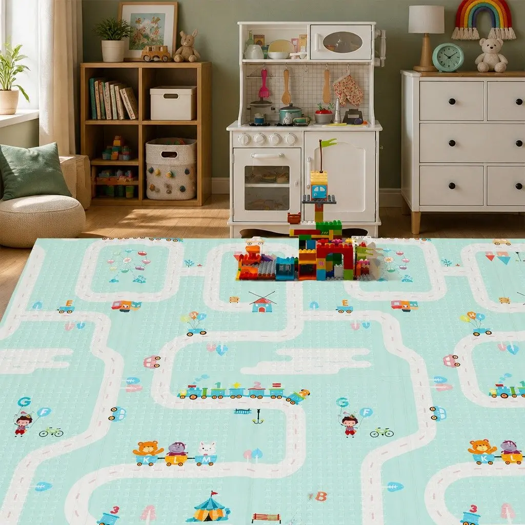Kids Play Mat Foam Double-Sided Foldable Activity Mat 180cm x 200cm Multi-coloured