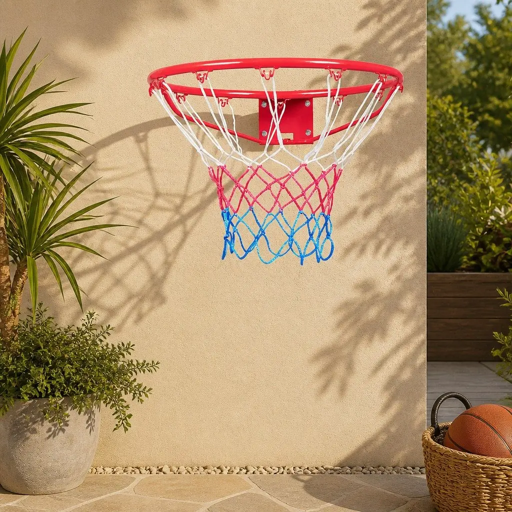 Basketball Ring Hoop Goal Net 45cm Rim Steel Weatherproof Nylon Court Game