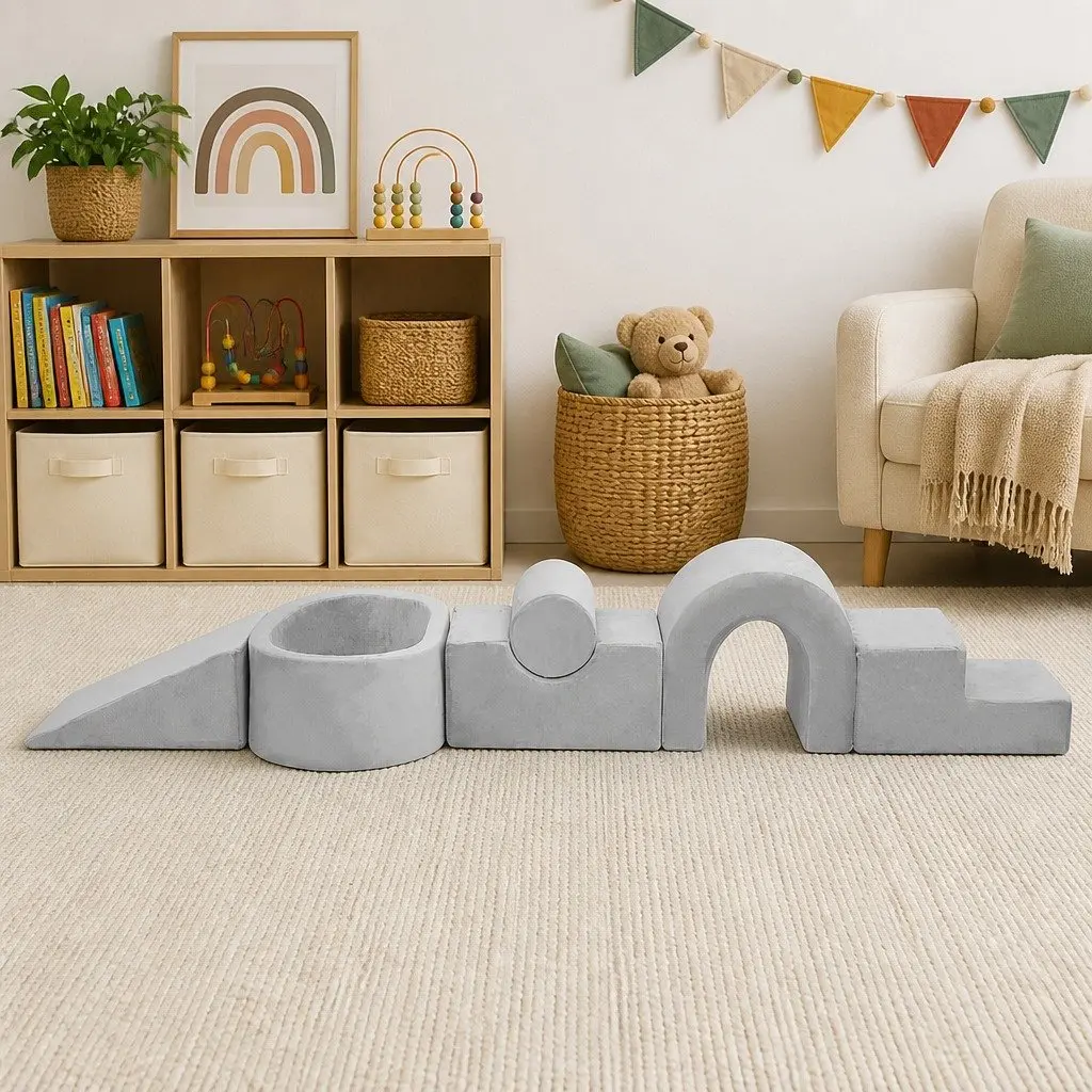 Kids Foam Blocks Play Set Soft Indoor Toys Grey 6 Piece