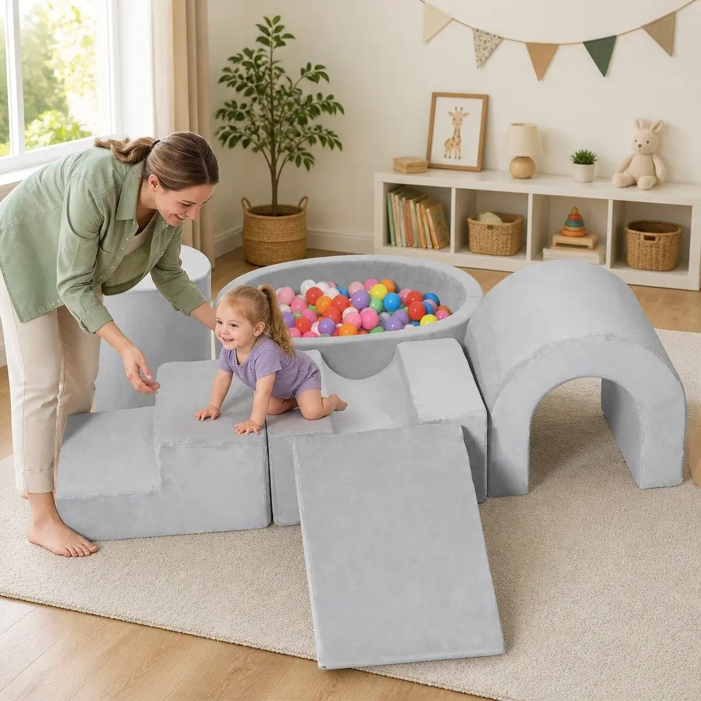 Kids Foam Blocks Play Set Soft Indoor Toys Grey 6 Piece