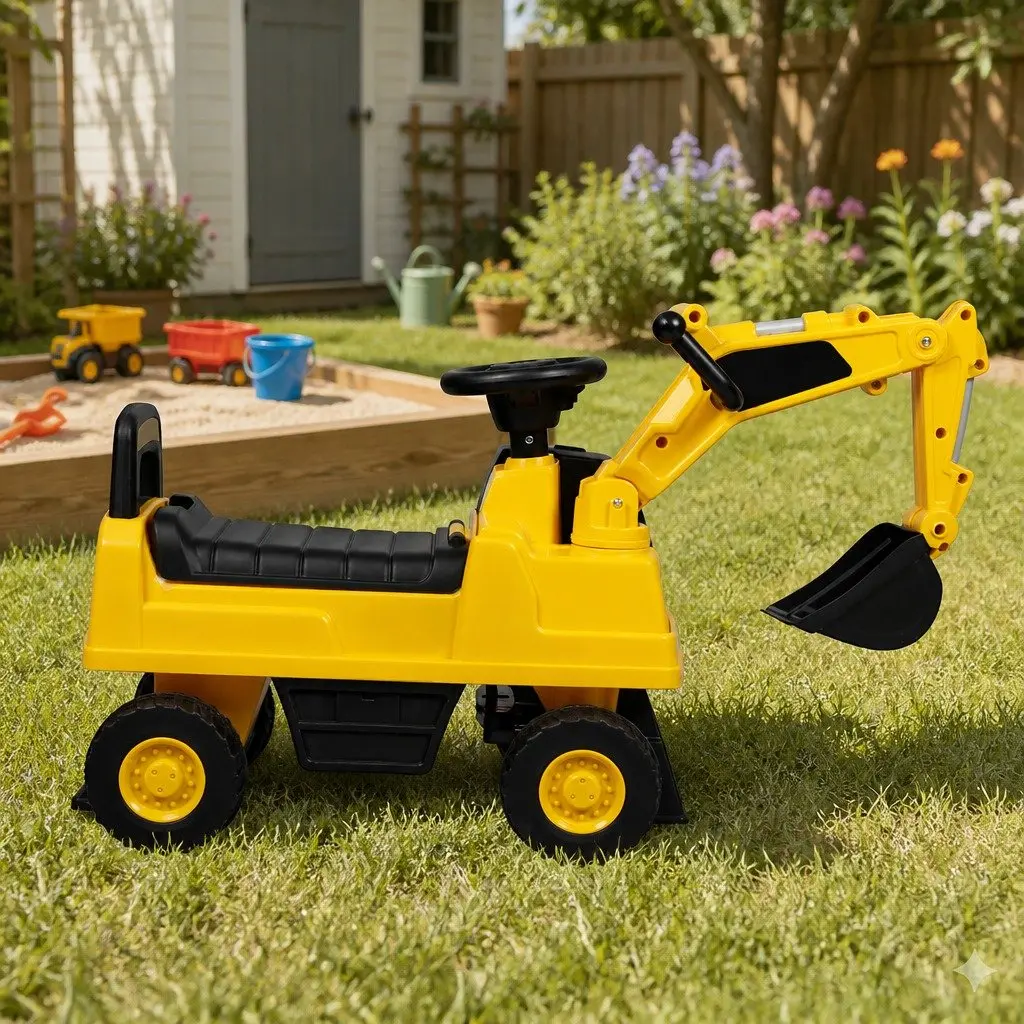 Kids Ride On Excavator Toy Digger PP 75cm Yellow