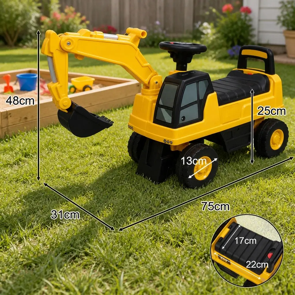 Kids Ride On Excavator Toy Digger PP 75cm Yellow
