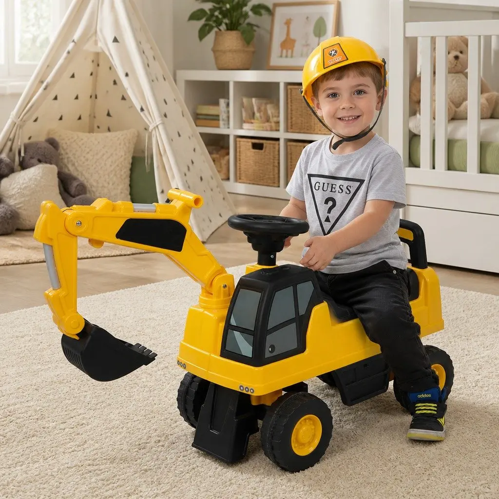 Kids Ride On Excavator Toy Digger PP 75cm Yellow
