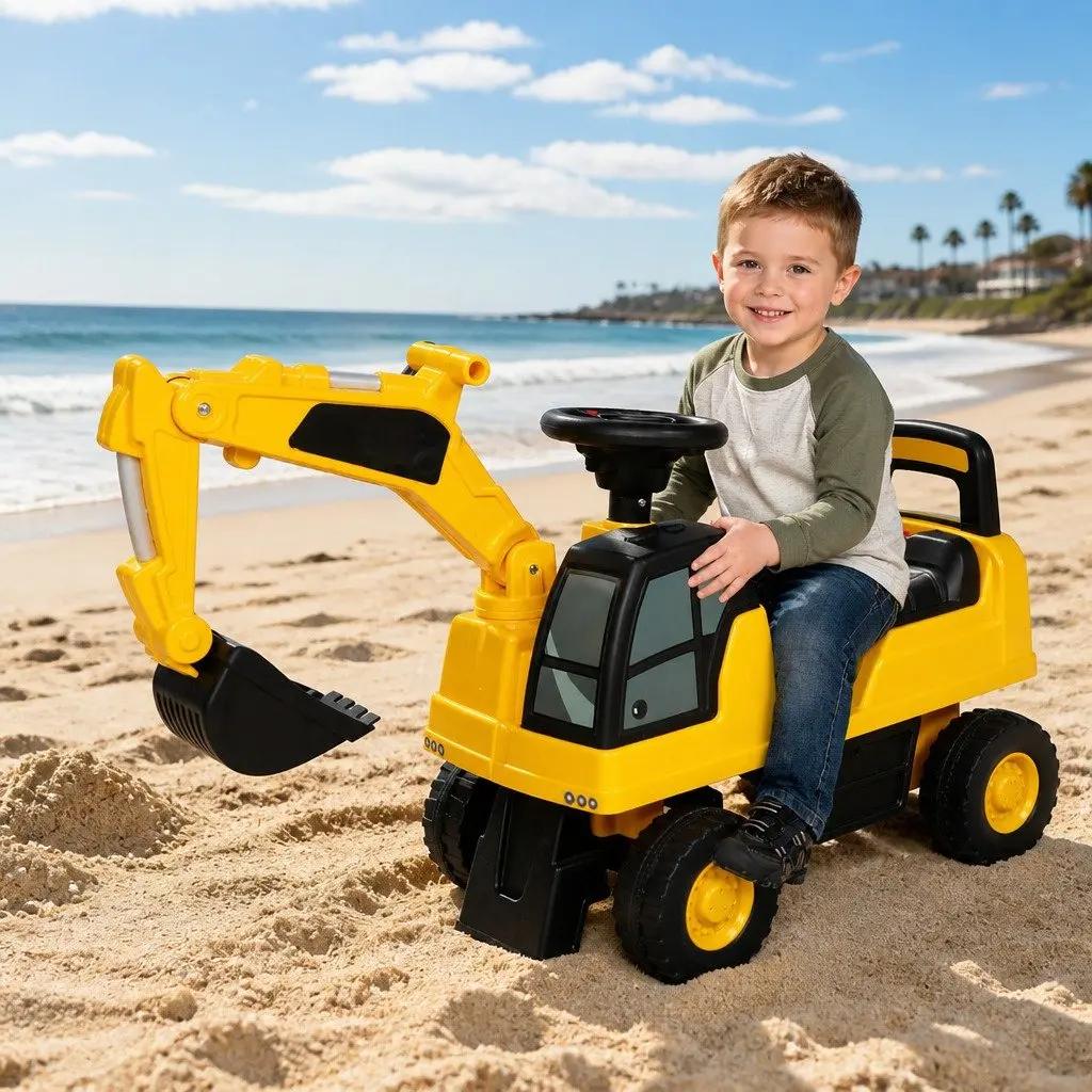 Kids Ride On Excavator Toy Digger PP 75cm Yellow