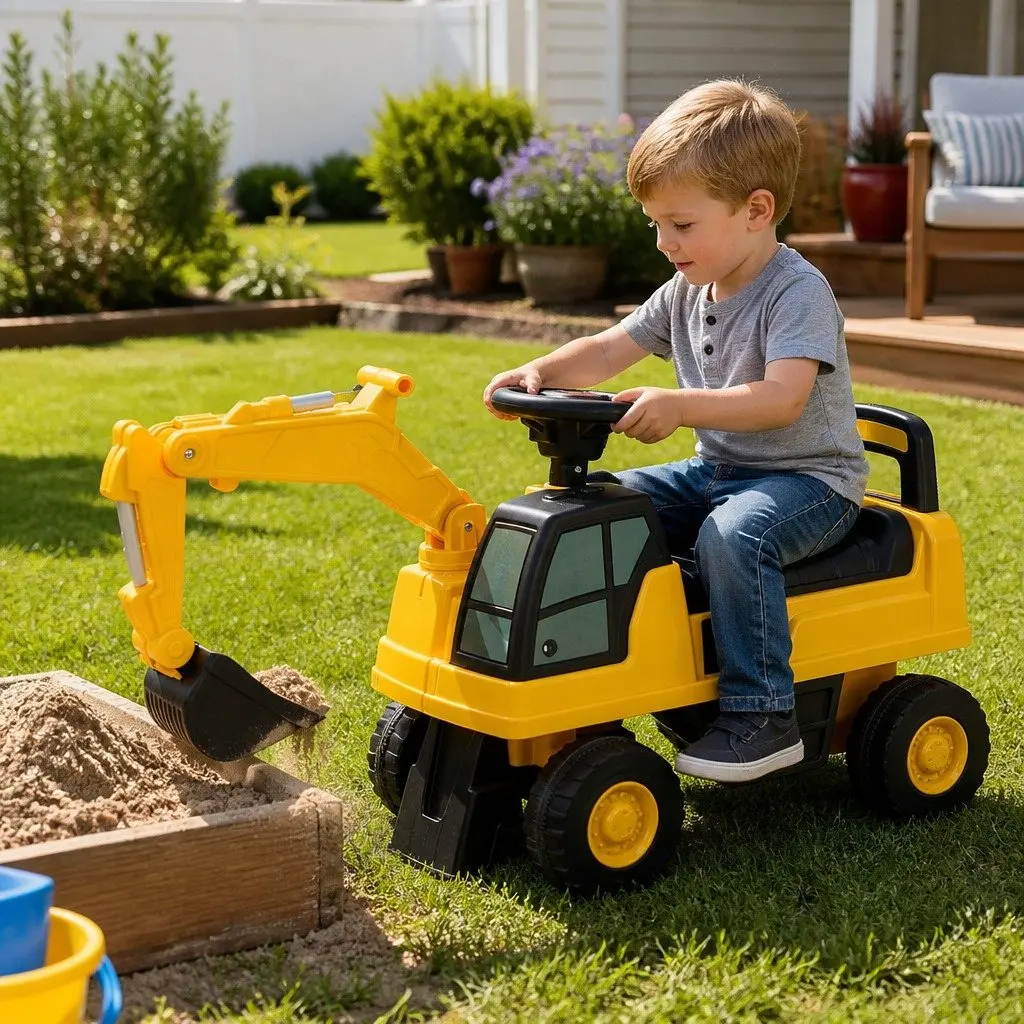 Kids Ride On Excavator Toy Digger PP 75cm Yellow