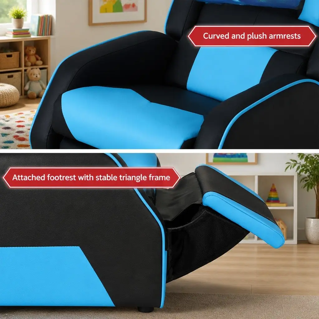 Kids Recliner Chair PU Leather Adjustable Black