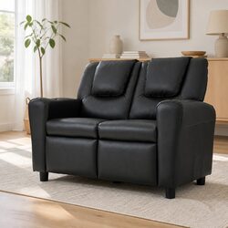 Kids Recliner Chair PU Leather Sofa Lounge Couch Armchair Black Furniture