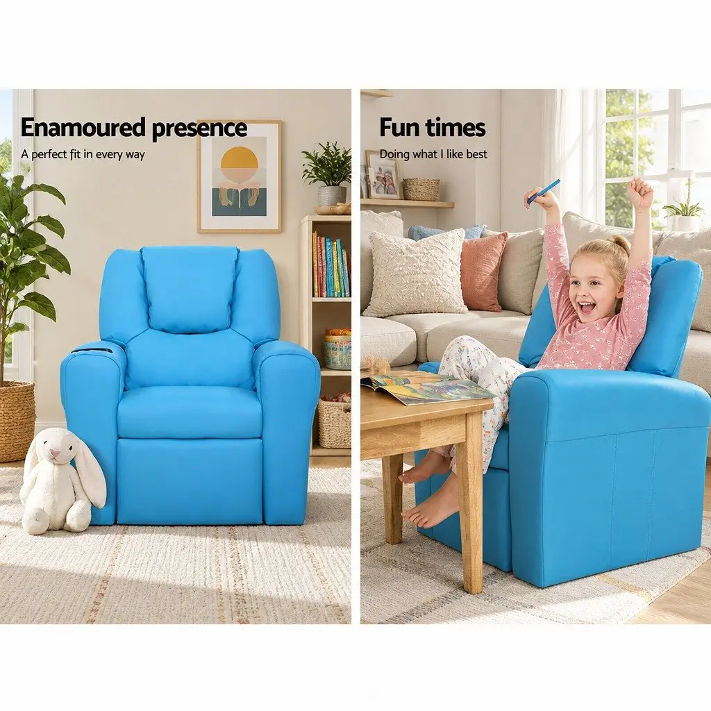 Kids Recliner Chair Blue Armchair Lounge Sofa Seat Children Furniture Relaxing