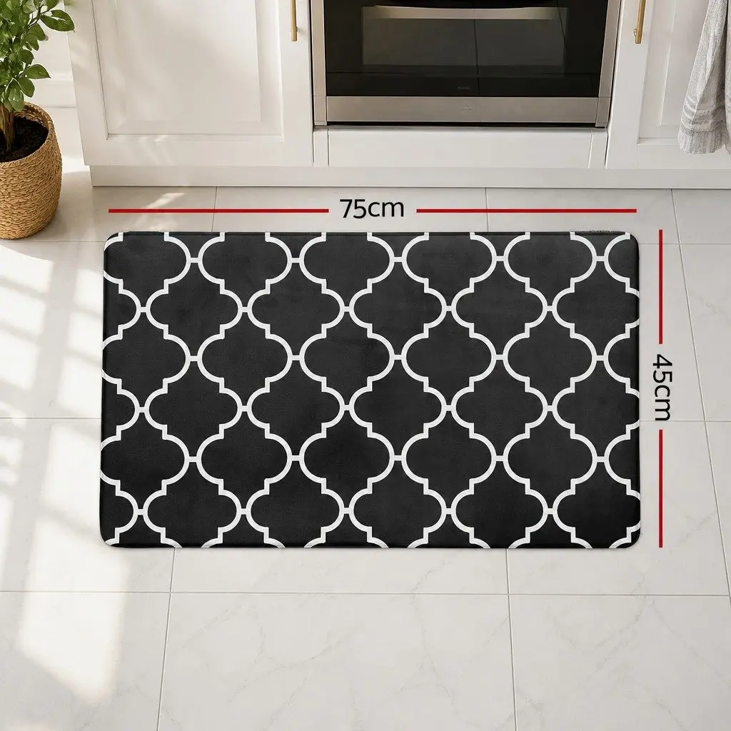 Floor Mat PVC Non-slip 45x75cm Kitchen Rug Black with Cushioning Support for Cooking Areas