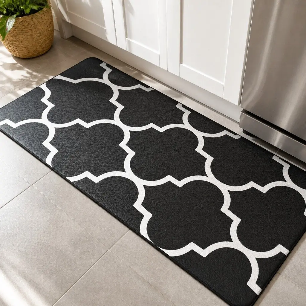 Floor Mat PVC Non-slip 45x75cm Kitchen Rug Black with Cushioning Support for Cooking Areas