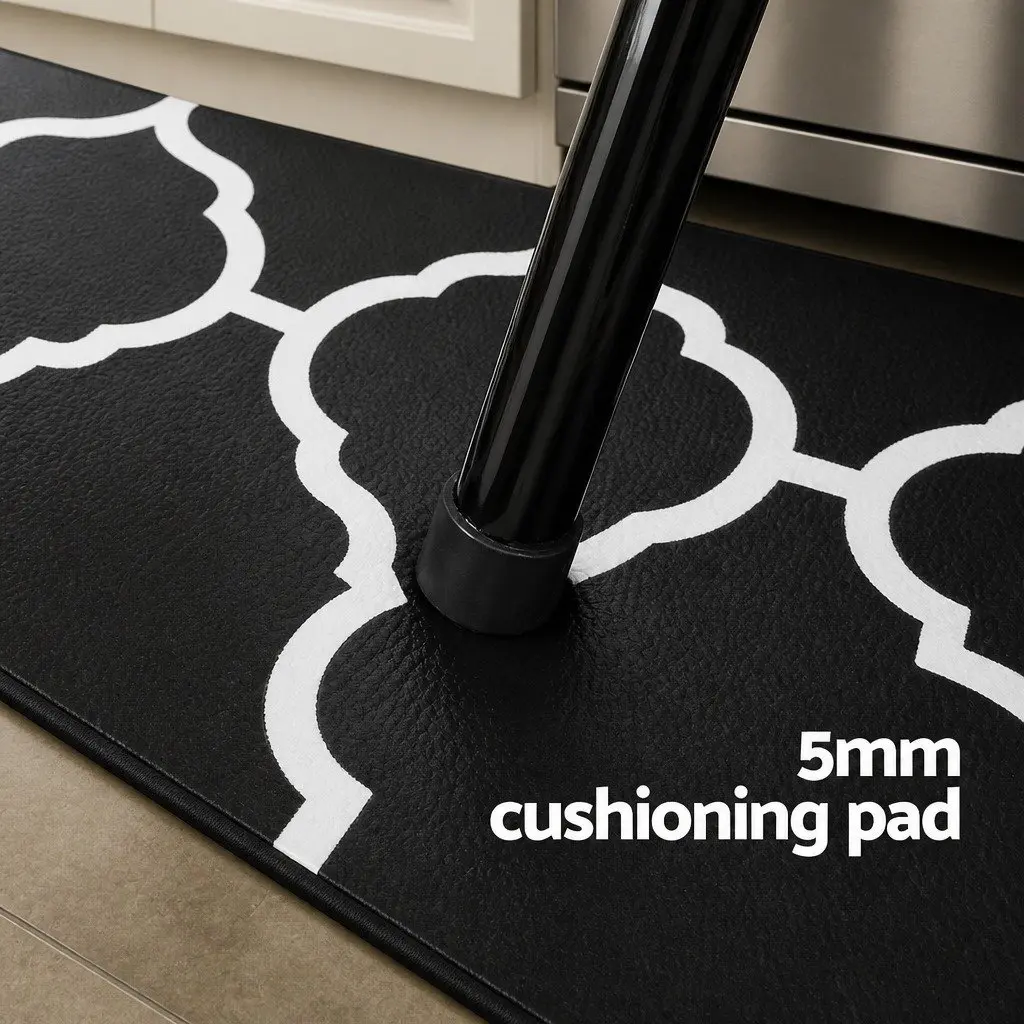 Floor Mat PVC Non-slip 45x75cm Kitchen Rug Black with Cushioning Support for Cooking Areas