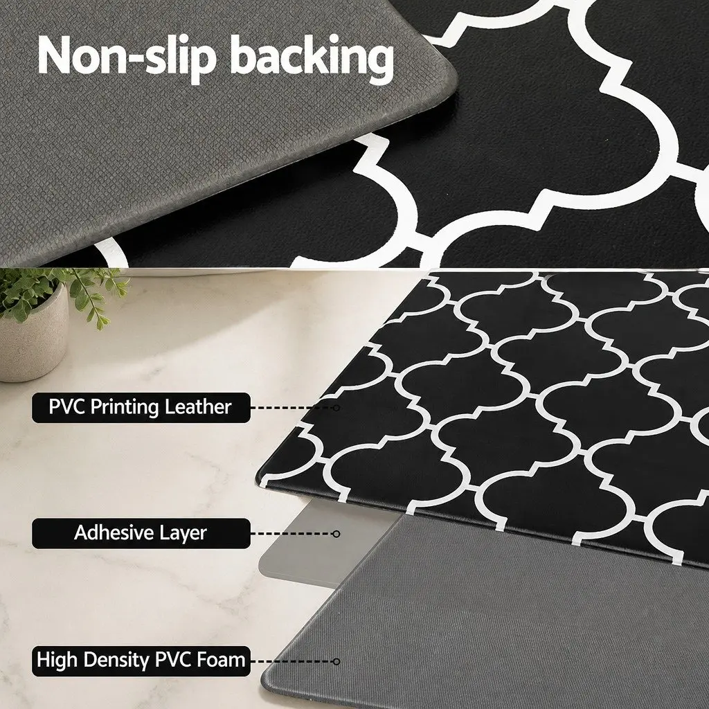 Floor Mat PVC Non-slip 45x75cm Kitchen Rug Black with Cushioning Support for Cooking Areas