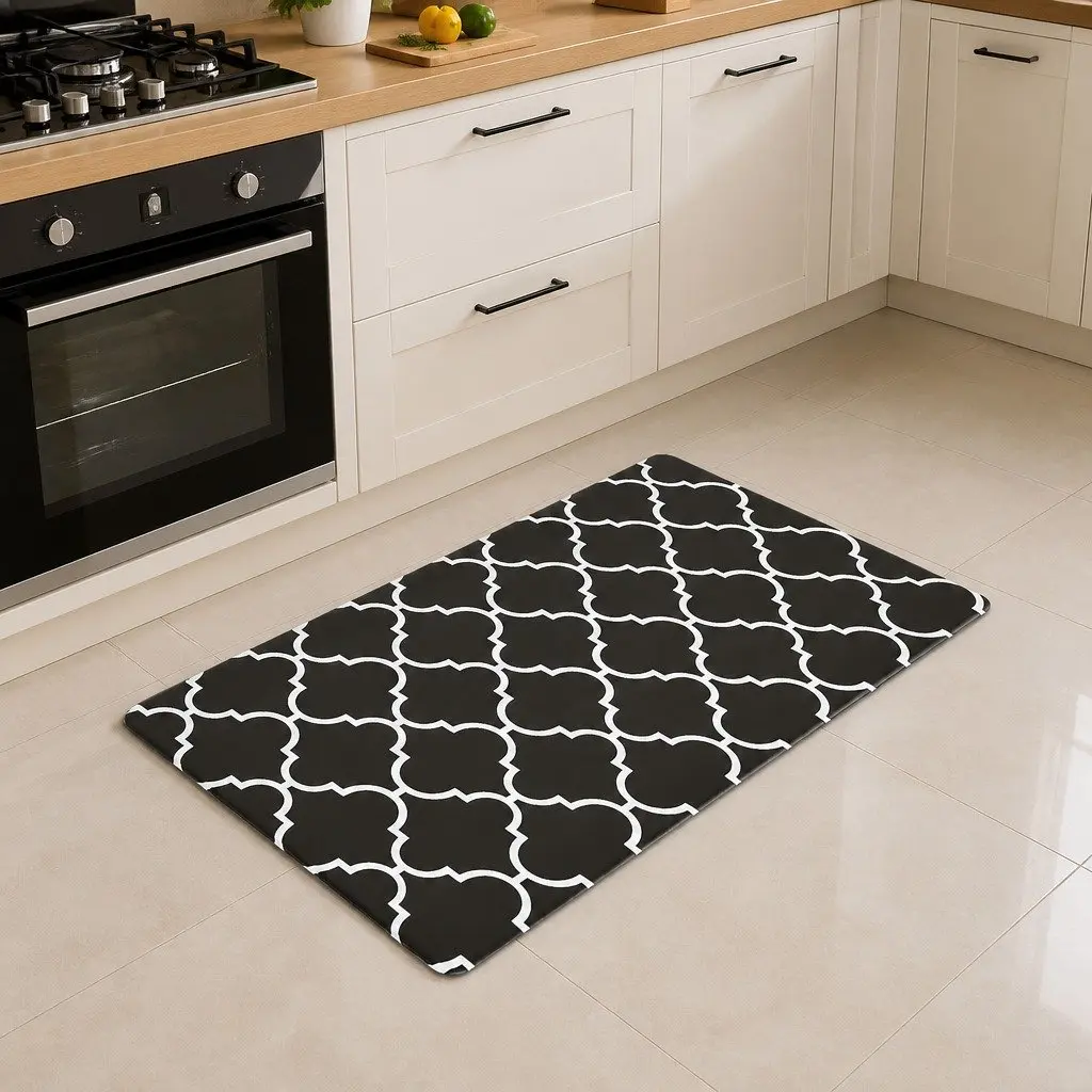 Floor Mat PVC Non-slip 45x75cm Kitchen Rug Black with Cushioning Support for Cooking Areas