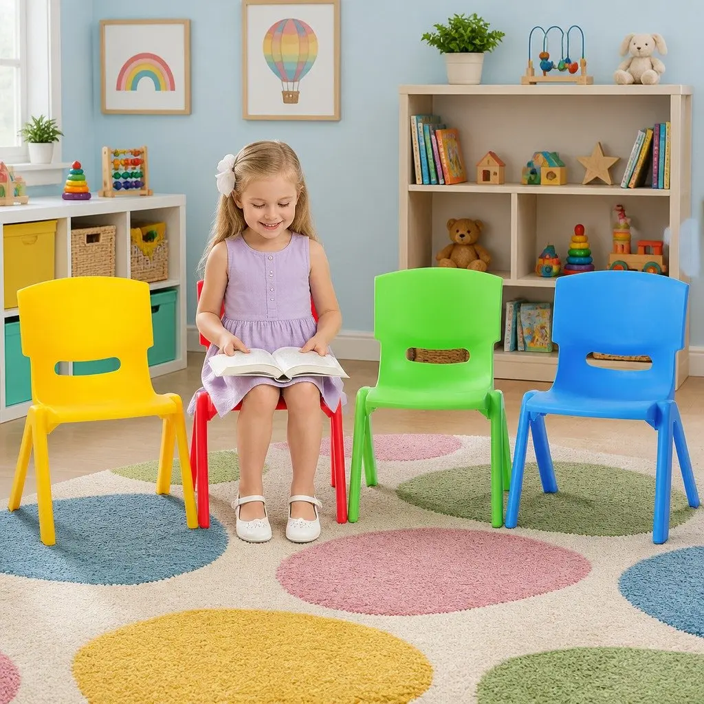 Kids Activity Chairs Set of 4 Stackable Plastic Indoor Outdoor Multicoloured