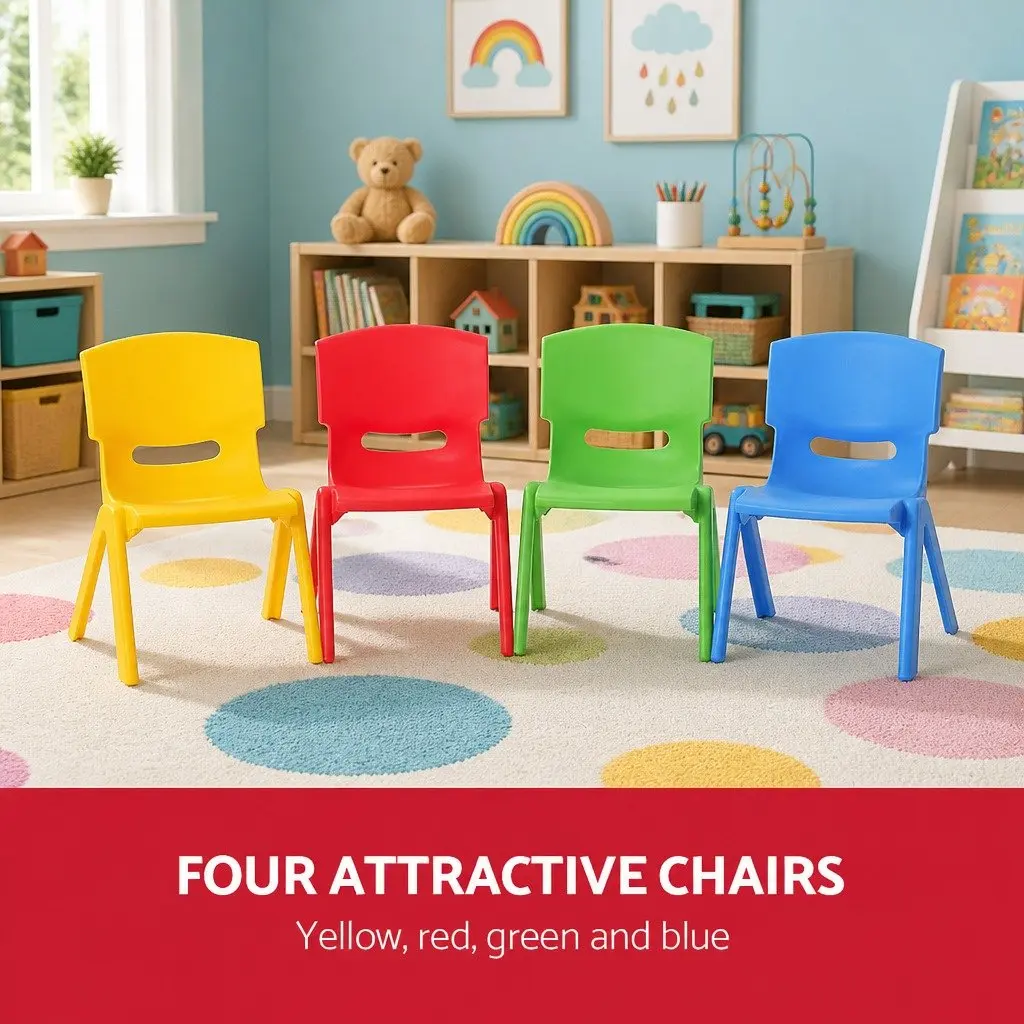 Kids Activity Chairs Set of 4 Stackable Plastic Indoor Outdoor Multicoloured
