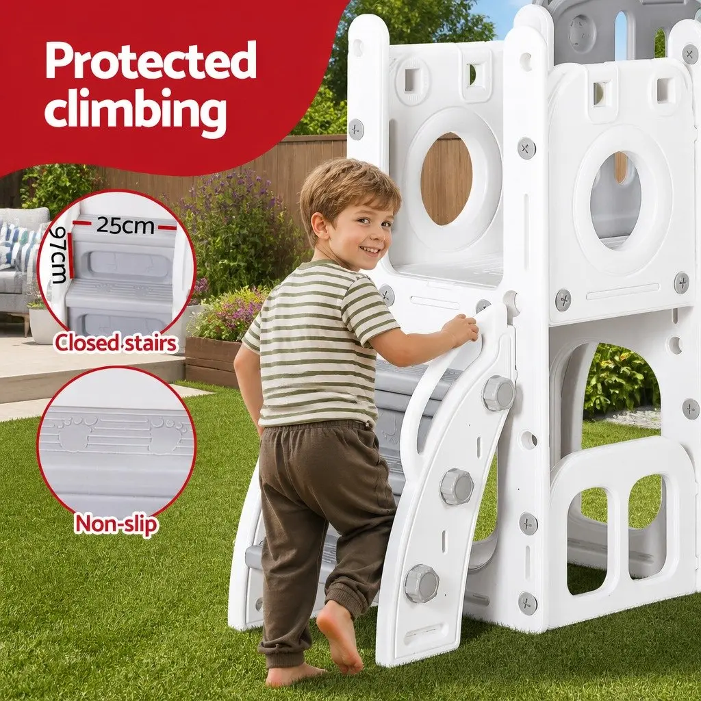 Kids Slide Swing Set Outdoor Play Equipment 3-in-1 HDPE Grey and White 176cm x 147cm x 97cm