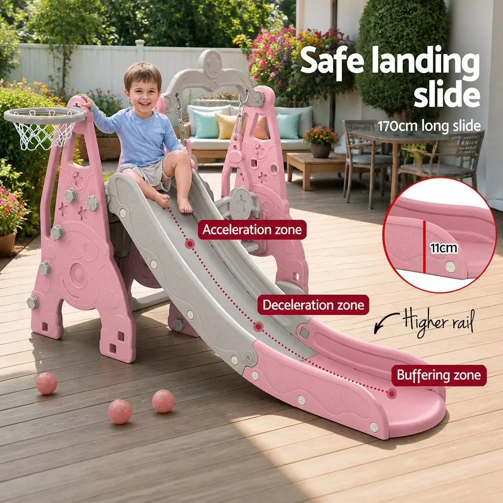 Kids Swing Slide Set Outdoor Play Equipment 3-in-1 High-density Polyethylene Blue