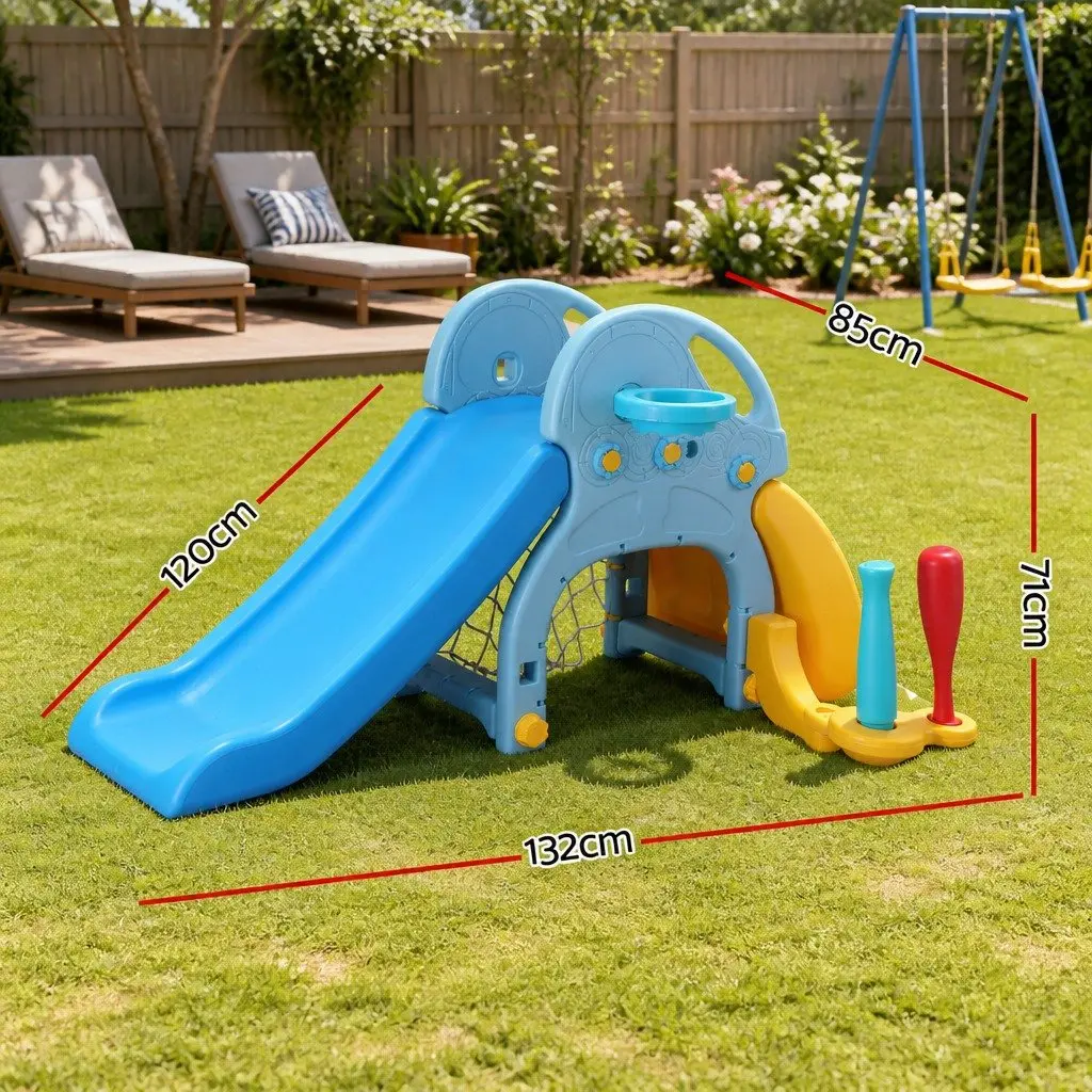Kids Slide Set 5-in-1 Outdoor Playground Blue Yellow
