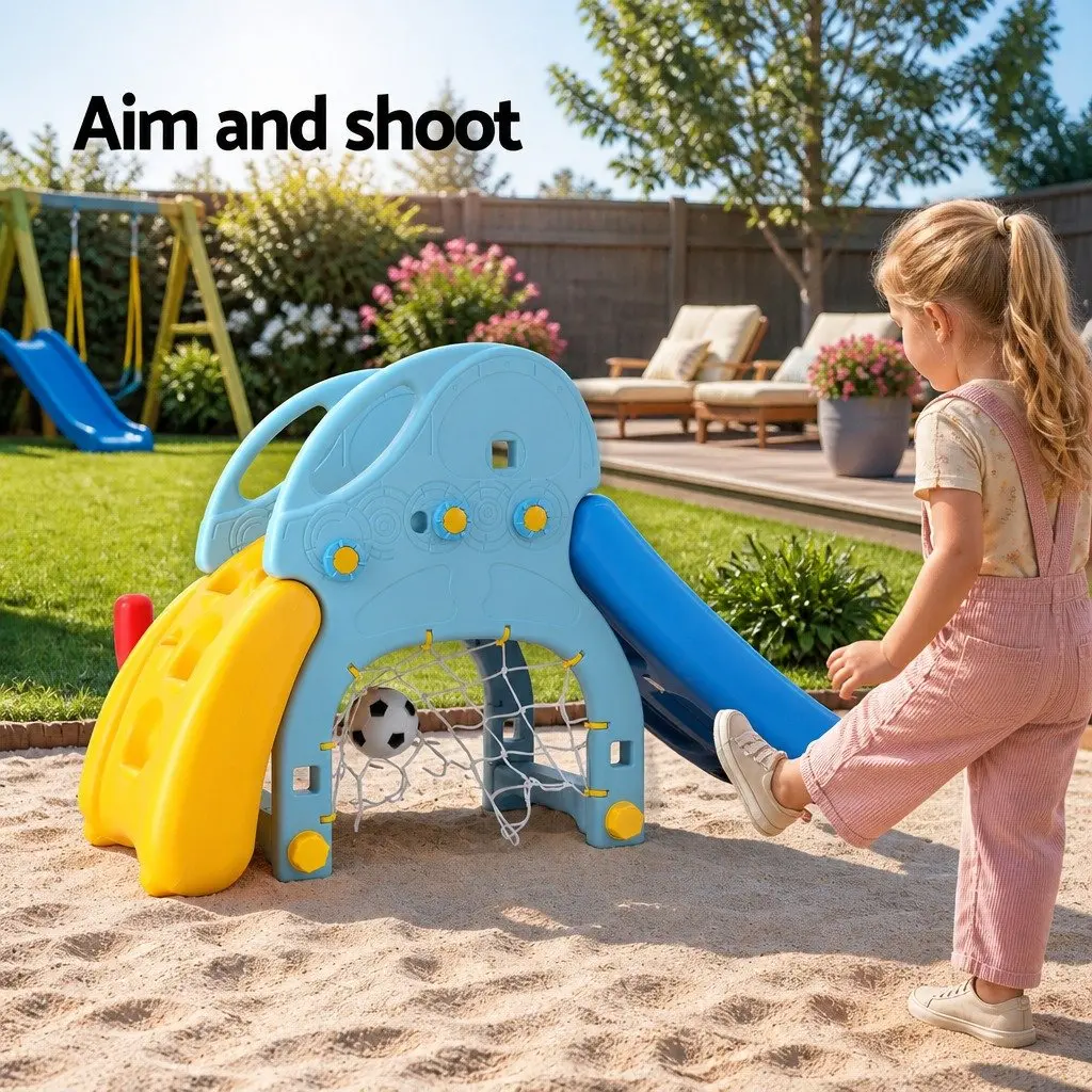 Kids Slide Set 5-in-1 Outdoor Playground Blue Yellow