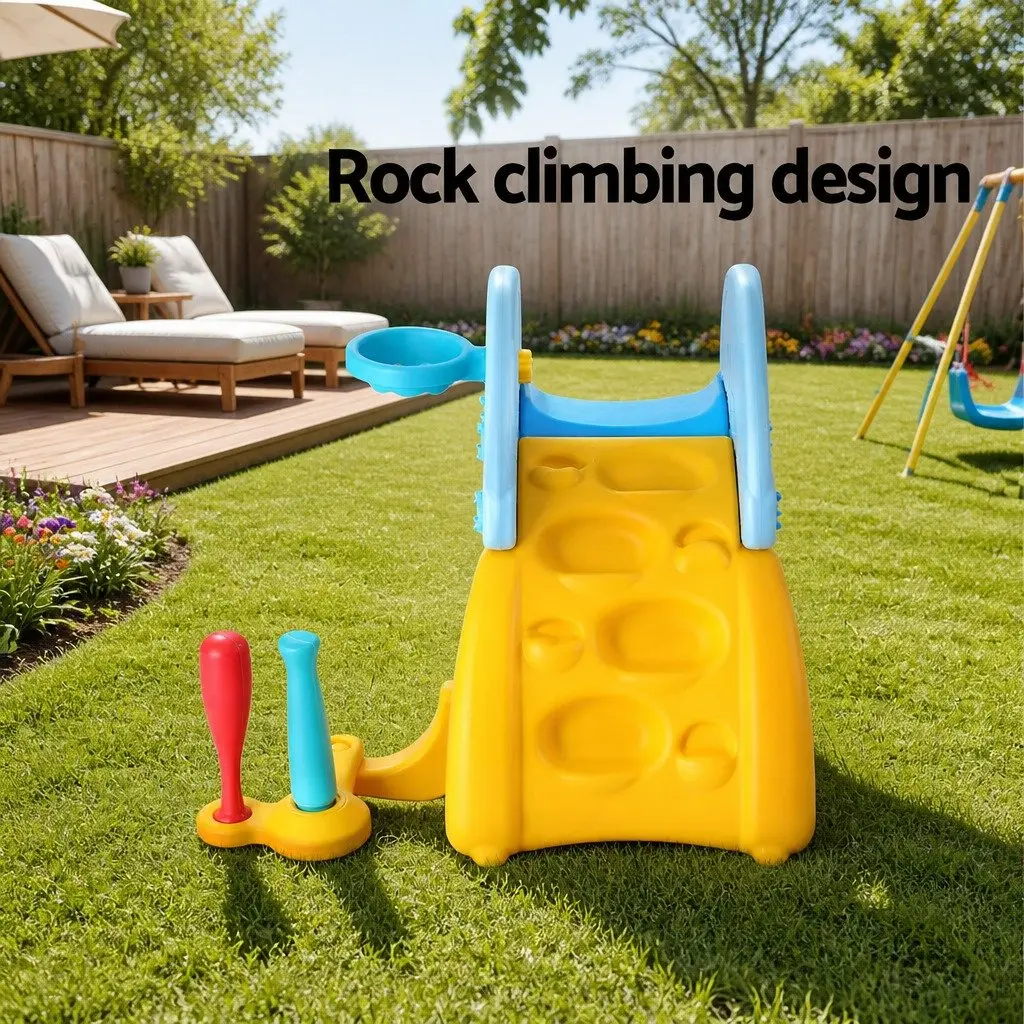 Kids Slide Set 5-in-1 Outdoor Playground Blue Yellow